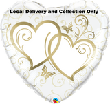 18" Entwined Hearts Gold Foil Balloon