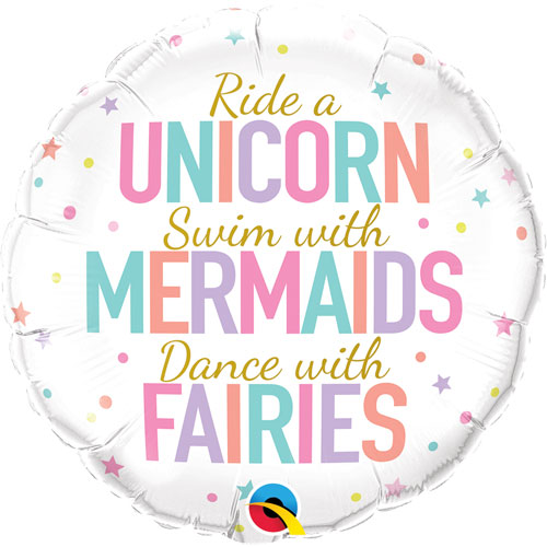 18" Unicorn, Mermaids, Fairies Foil Balloon