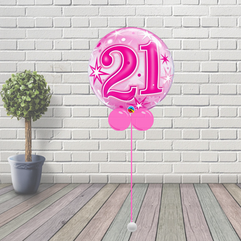 21 Pink Starburst Sparkle Bubble Balloon