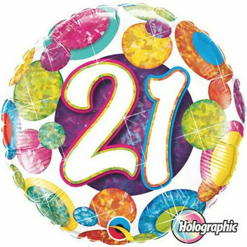 18" Age 21 Colourful Dots Foil Balloon