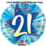 18" Bright Blue Age 21 Shining Star Foil Balloon