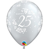 11" Silver 25th Anniversary Damask Latex Balloons (Pack 6)