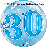 Age 30 Blue Starburst Sparkle Bubble Balloon