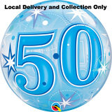 Age 50 Blue Starburst Sparkle Bubble Balloon