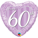 18" Happy 60th Damask Heart Foil Balloon