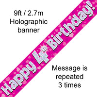9ft Banner Happy 4th Birthday Pink Holographic
