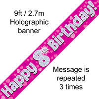 9ft Banner Happy 8th Birthday Pink Holographic