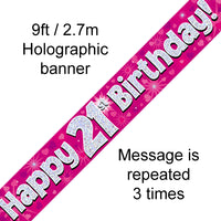 9ft Banner Happy 21st Birthday Pink Holographic