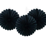 6" Black Tissue Paper Fans (Pack of 3)
