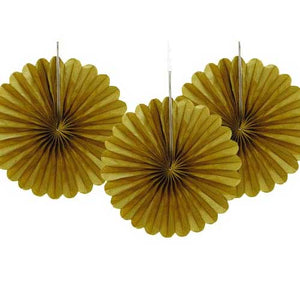 6" Gold Tissue Paper Fans (Pack of 3)