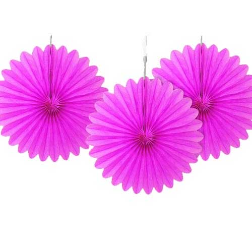 6" Hot Pink Tissue Paper Fans (Pack of 3)