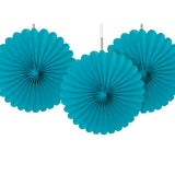 6" Teal Tissue Paper Fans (Pack of 3)