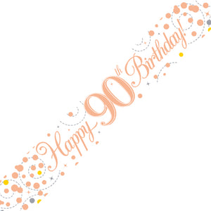 Age 90 Birthday White & Rose Gold Fizz Banner - 2.7 Metres