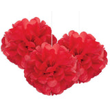 9" Red Tissue Paper Decor Puff Balls (Pack of 3)