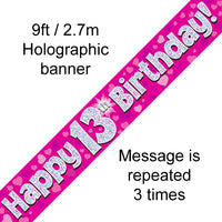 9ft Banner Happy 13th Birthday Pink Holographic