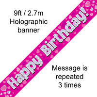 9ft Banner Happy Birthday Pink Holographic
