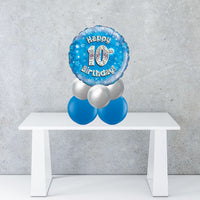 Age 10 Blue Holographic Foil Balloon Centrepiece