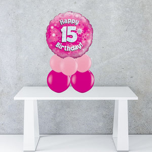Age 15 Pink Holographic Foil Balloon Centrepiece