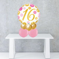 Age 16 Pink & Gold Dots Foil Balloon Centrepiece