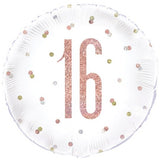 18" White and Rose Gold Spots Age 16 Foil Balloon