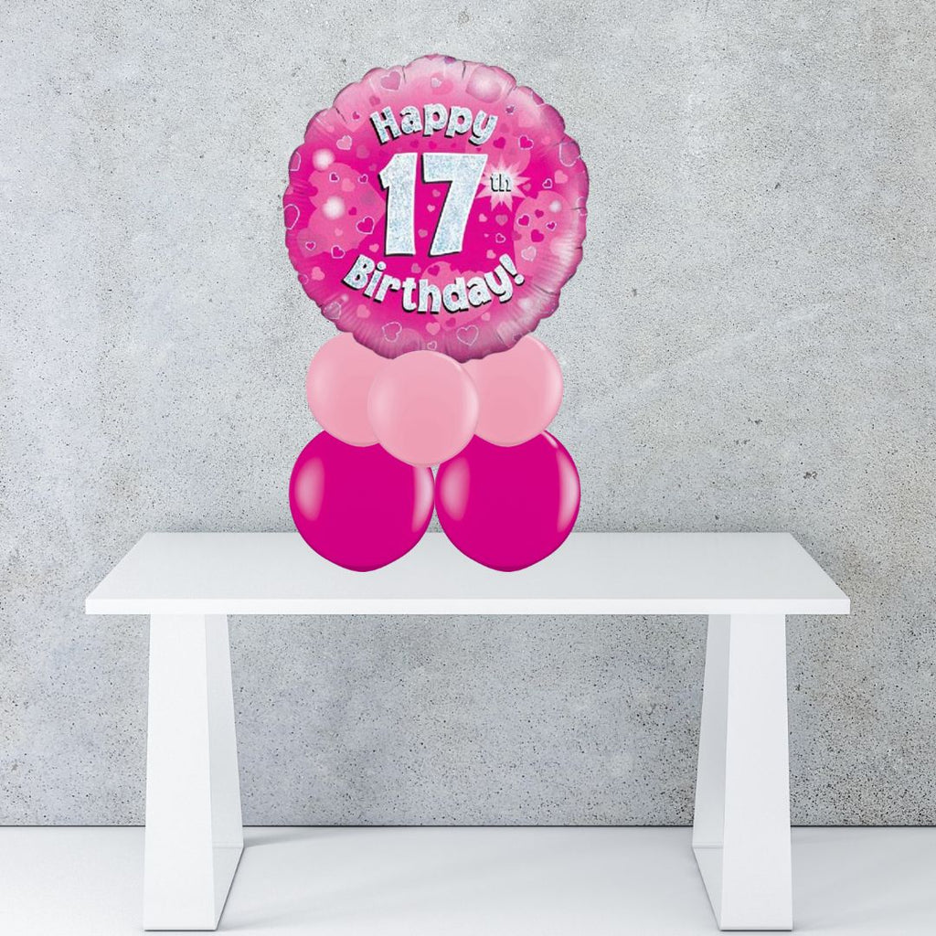 Age 17 Pink Holographic Foil Balloon Centrepiece