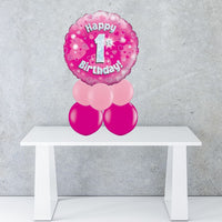Age 1 Pink Holographic Foil Balloon Centrepiece