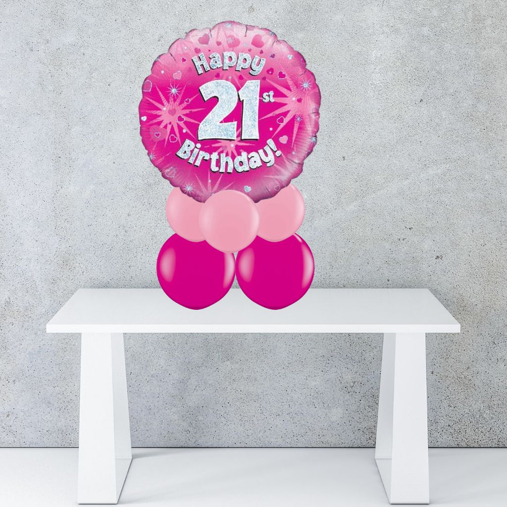 Age 21 Pink Holographic Foil Balloon Centrepiece