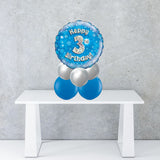 Age 3 Blue Holographic Foil Balloon Centrepiece