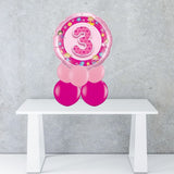 Age 3 Pink Foil Balloon Centrepiece