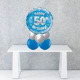 Age 50 Blue Holographic Foil Balloon Centrepiece