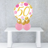 Age 50 Pink & Gold Dots Foil Balloon Centrepiece