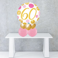 Age 60 Pink & Gold Dots Foil Balloon Centrepiece