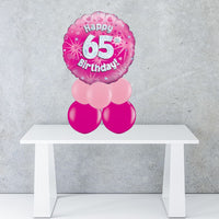 Age 65 Pink Holographic Foil Balloon Centrepiece