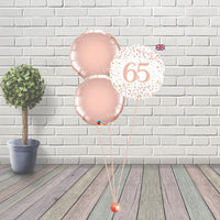 Age 65 Rose Gold & White Fizz Balloon Cluster