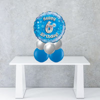 Age 6 Blue Holographic Foil Balloon Centrepiece