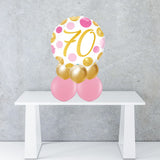 Age 70 Pink & Gold Dots Foil Balloon Centrepiece