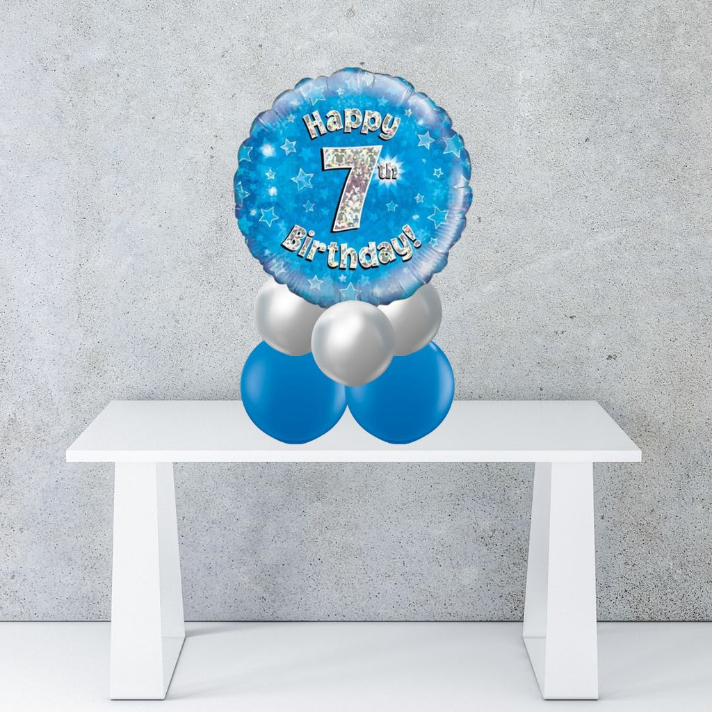 Age 7 Blue Holographic Foil Balloon Centrepiece