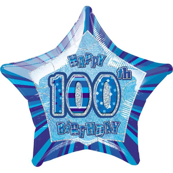 Age 100 Blue Star Foil Balloon