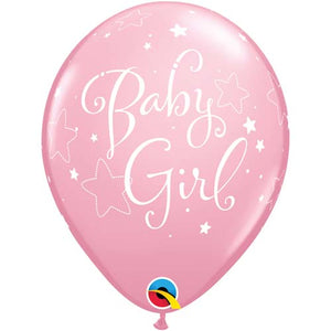 11" Pink Baby Girl Stars Latex Balloons (Pack 6 Uninflated)