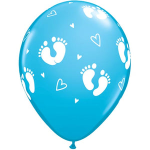11"  Blue Baby Footprints Latex Balloons (Pack 6 Uninflated)