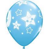 11"  Pale Blue Baby Moons & Stars Latex Balloons (Pack 6 Uninflated)