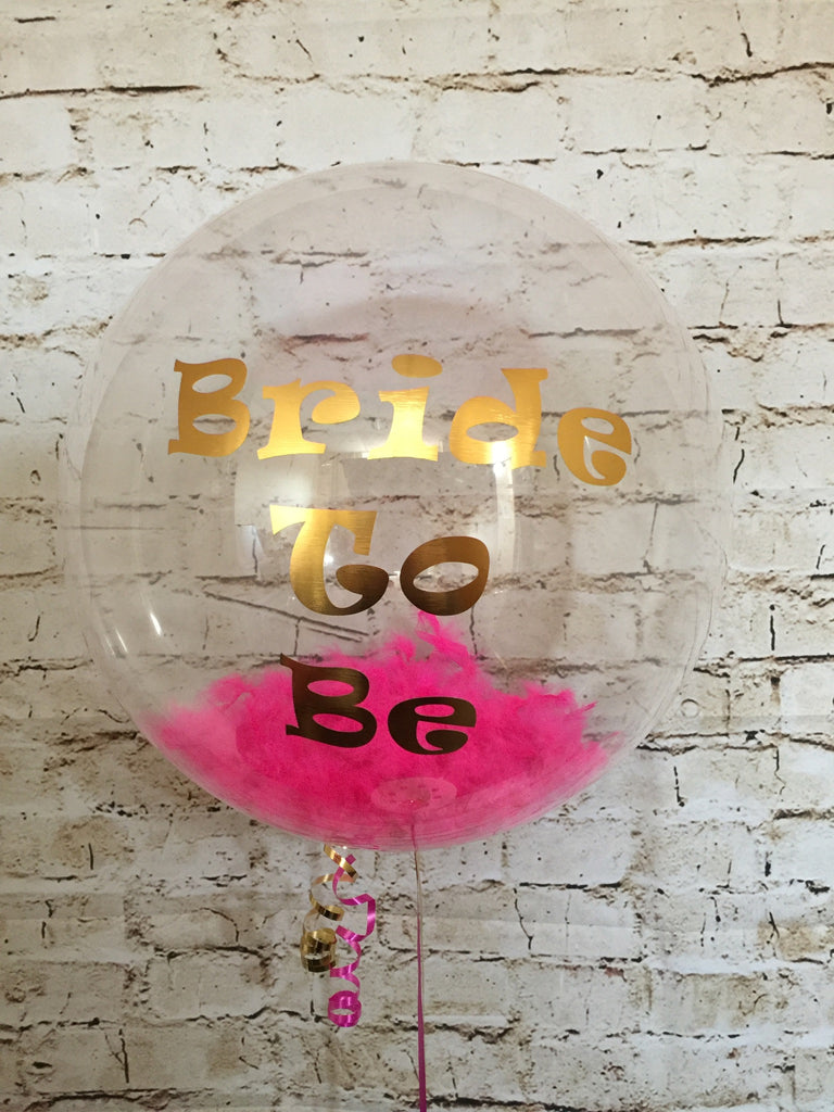 20" Deco Bubble with Feathers and Vinyl Text