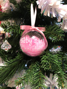 Christmas Bauble - Baby's 1st Christmas Pink Feathers