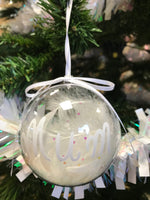Christmas Bauble - With White Feathers Inside (Personalise Name Up To 10 Characters)