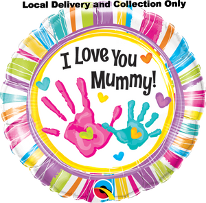 18" I Love You Mummy Handprints Foil Balloon
