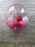 24" Pink Spots Pattern Clear Bubble with Vinyl Text