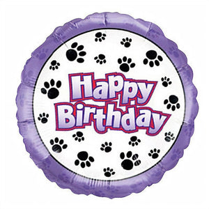 18" Happy Birthday Paw Prints Foil Balloon