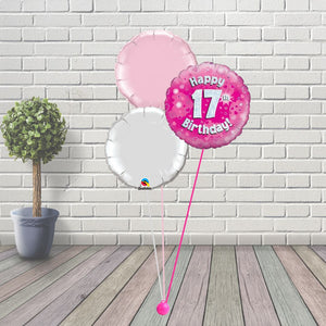 Age 17 Pink Holographic Birthday Balloon Cluster