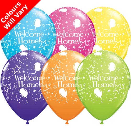 11" Welcome Home! Stars Tropical Assortment Latex Balloons (Pack 6 Uninflated)