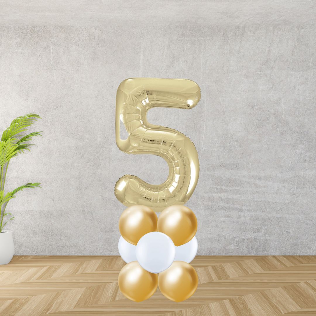 Creative Party Number 5 Inflatable Balloon Cake Topper | Gold Gloss Finish | Deflated For Shipping